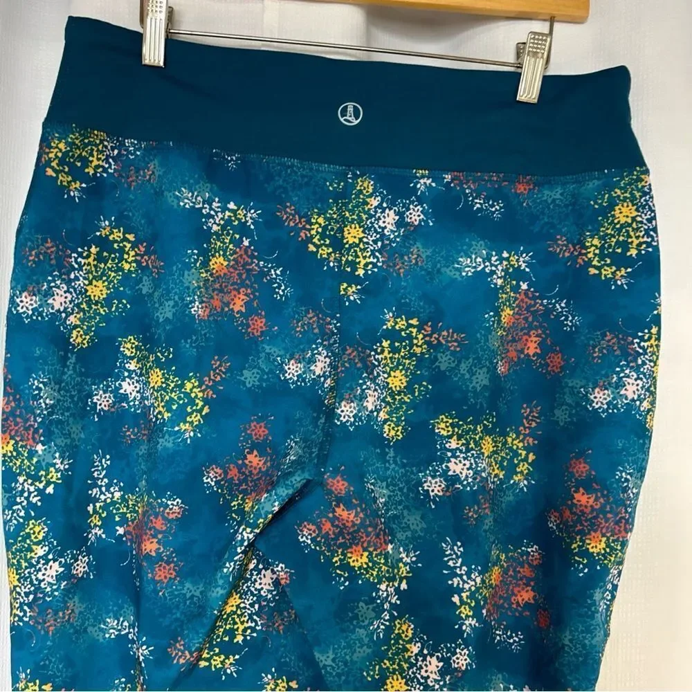 Lands' End Repreve Active Outdoor Pant Teal Tye Dye Floral Womens Medium 10-12